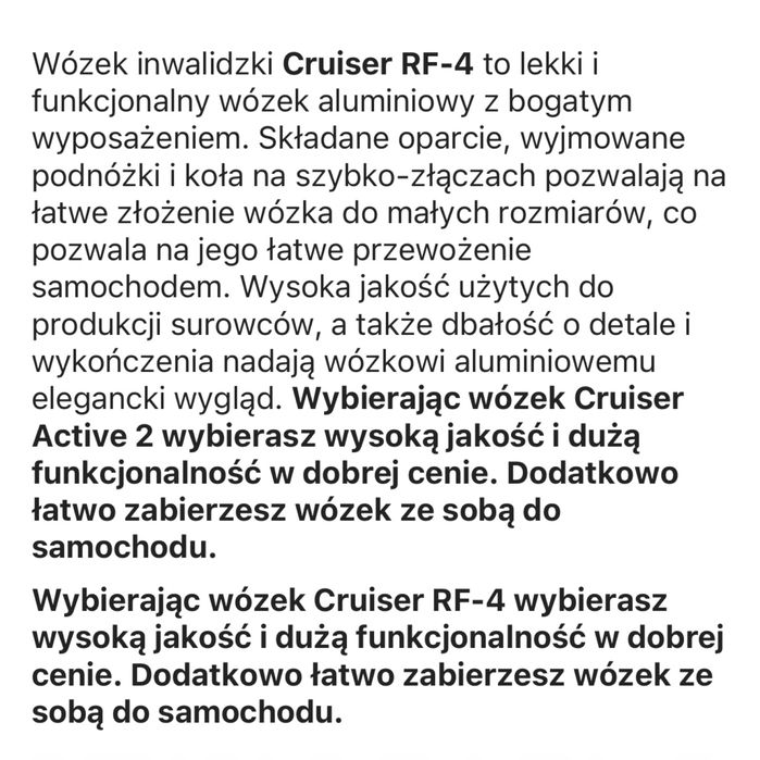 Wózek inwalidzki RF-4 Cruiser Active 2