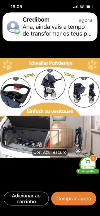 Carrinho para Pets gatos ou cães