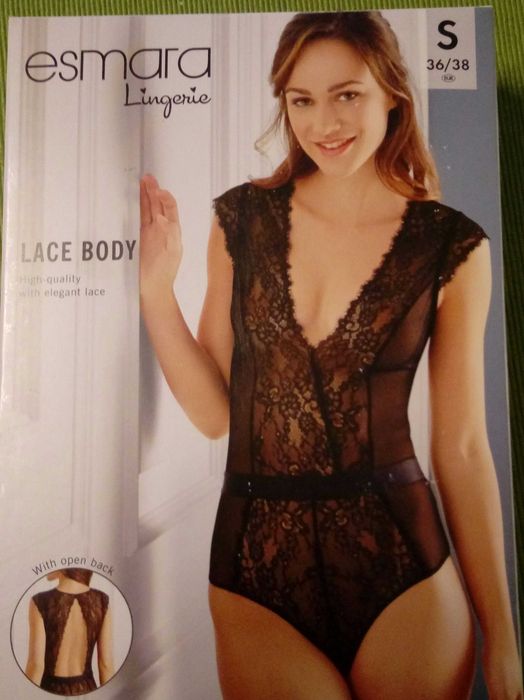 Piękne czarne  - koronkowe body r 36/38  S/M