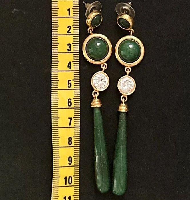 Brinco de Prata 925, Jade e Zircônia