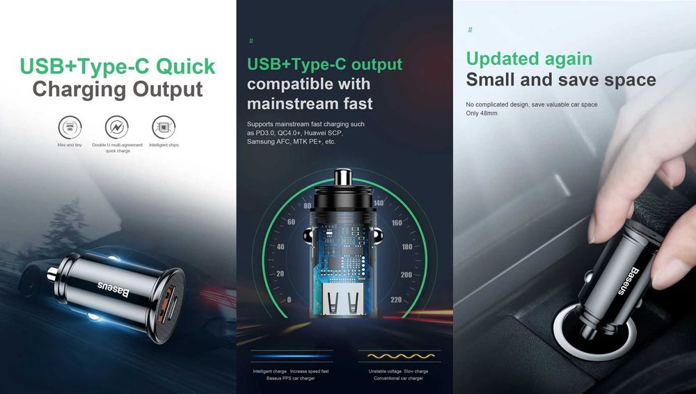 Автомобільні зарядні BASEUS Circular 30W A+C / PrimeTrip VP2 45W 1C