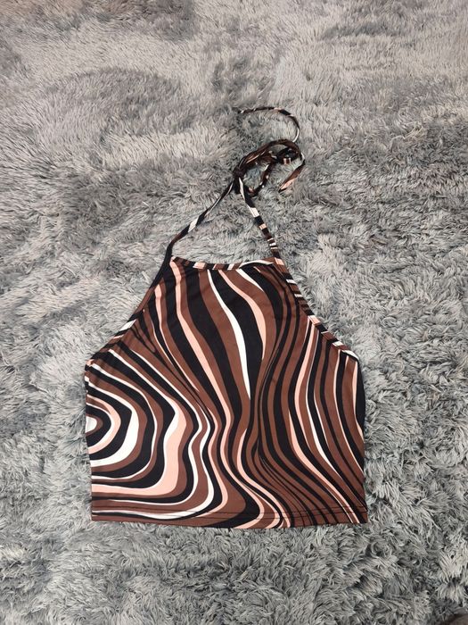 Brązowy Crop Top Halter  Wzory Marmur SHEIN M