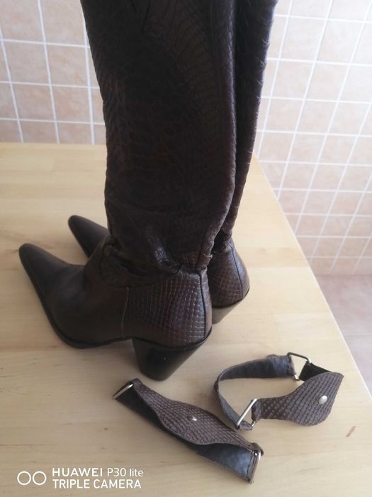Botas à cowboy de pele verdadeira