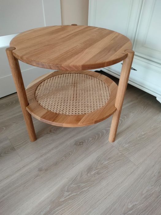 Stolik kawowy ratanowy, nowy, dębowy