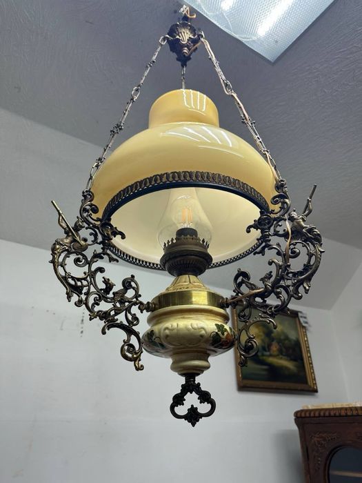 Вінтажна люстра підвісна світильник бронза порцеляна 7609