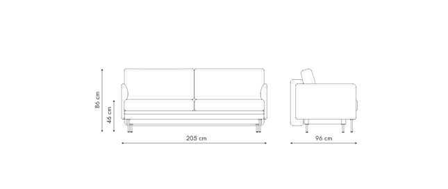 Sofa Nora tkanina Shell 3-osobowa funkcja spania pojemnik na pościel
