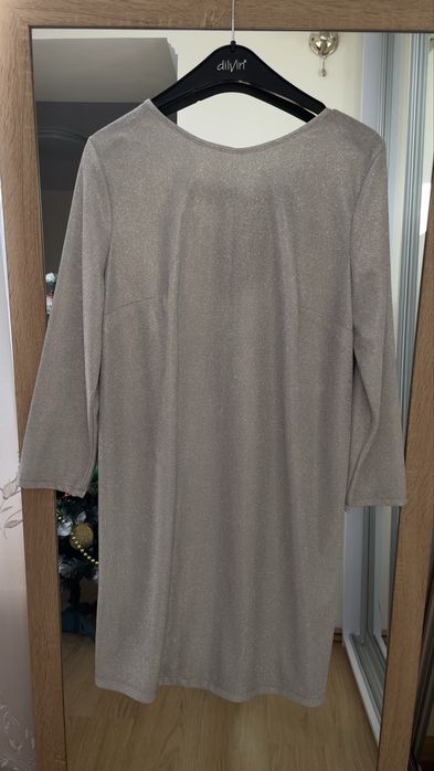 Срібляста нарядна сукня срібна вечірня XL міді платье серое новогоднее