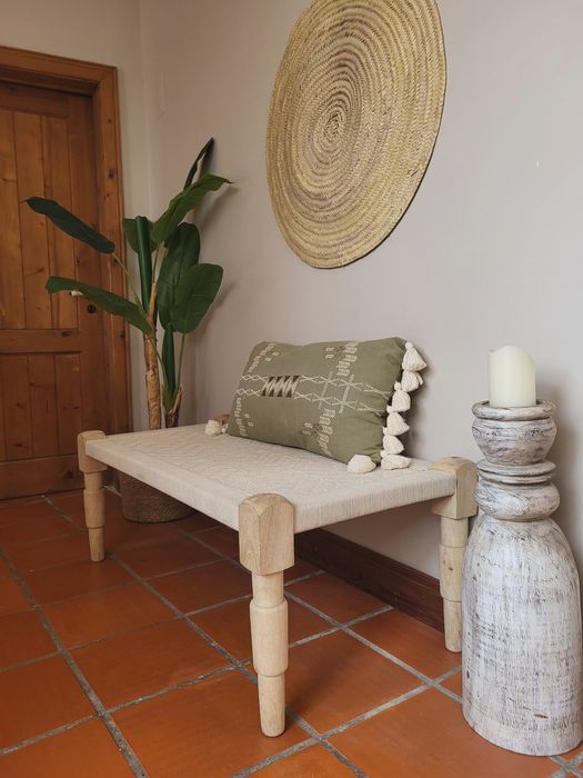 banco, banqueta, canape, macrame, decoração, rustico