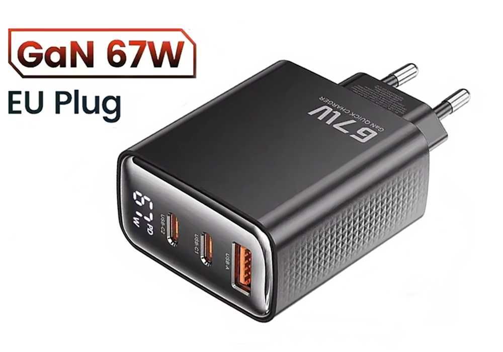 Зарядний пристрій Toocki 67W GaN USB Type-C із цифровим дисплеєм
