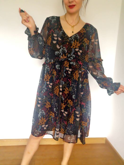 Sukienka Solar luźna 42 oversize kwiaty kwiatuszki ciążowa boho midi d