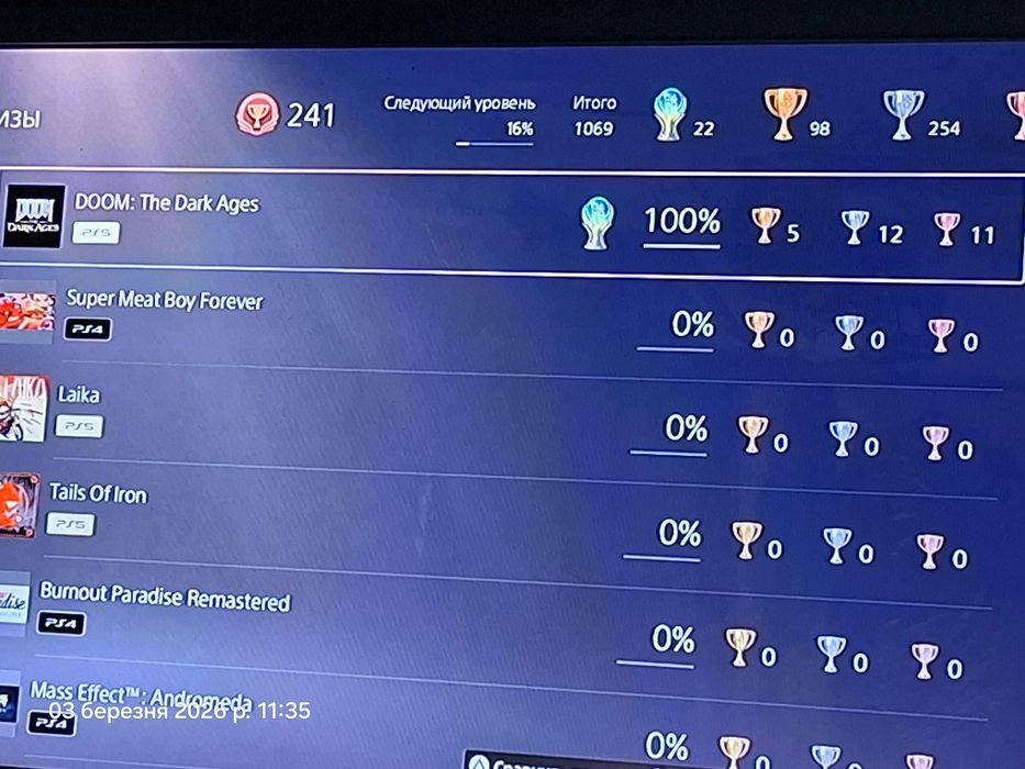 Doom the dark ages Ps5 Playstation 5 платина взята за 26 часов