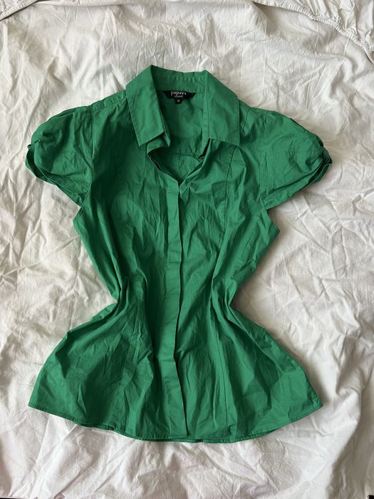 Bawełniana zielona koszula z krótkim rękawem PAPAYA size M