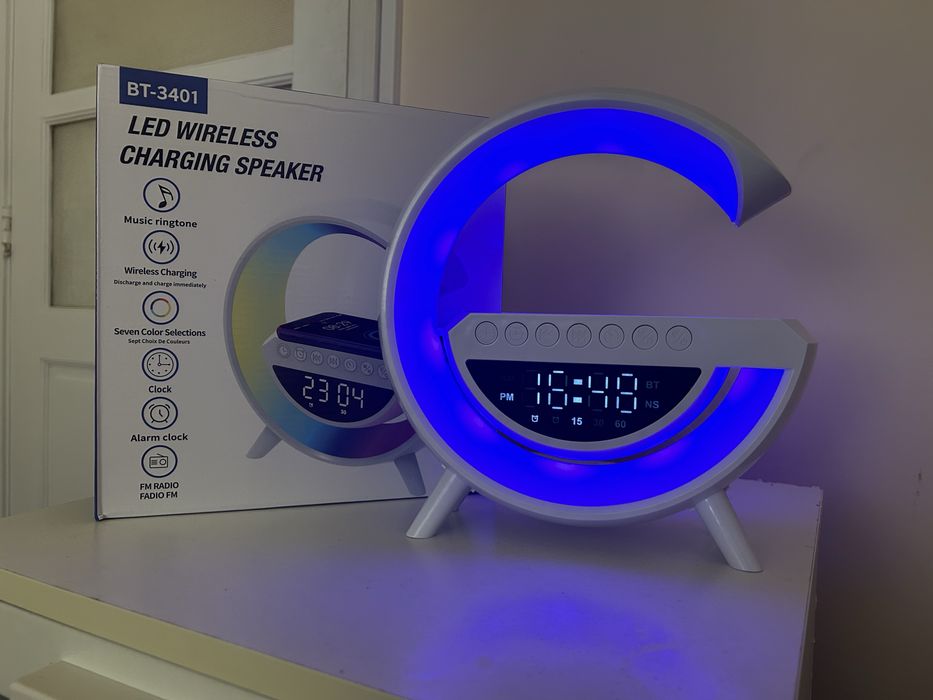 Coluna Bluetooth multifunções com LED/Wireless Charging