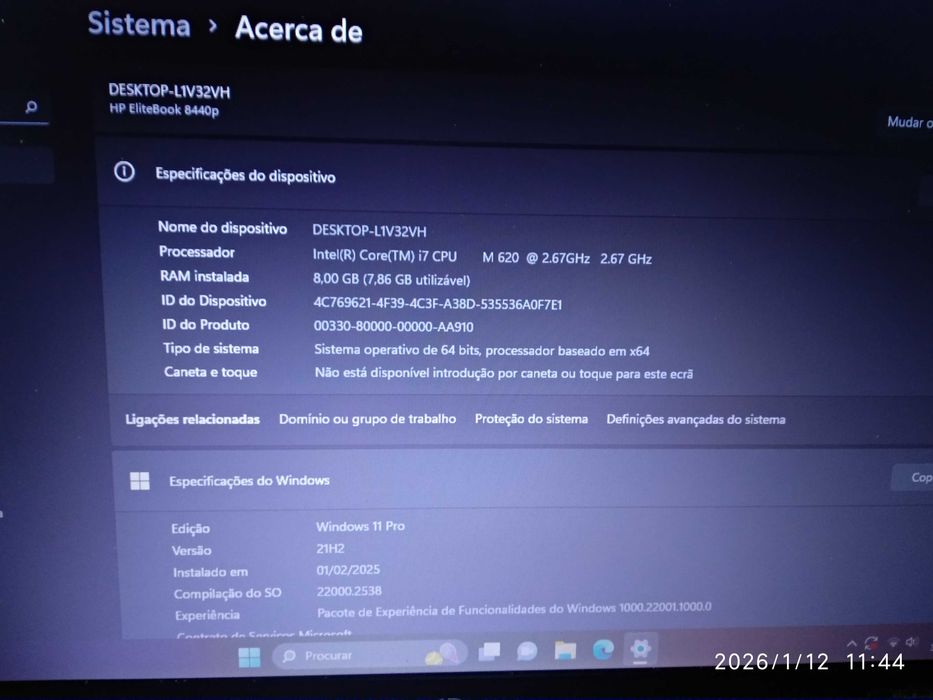 HP Elitebook I7 8GB RAM com mala