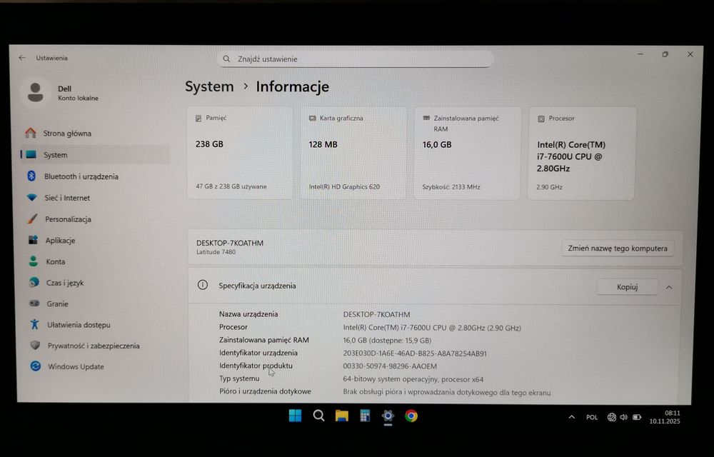 Dell Latitude 7480,  14", i7-7600, 16 GB  Ram,, Windows 11