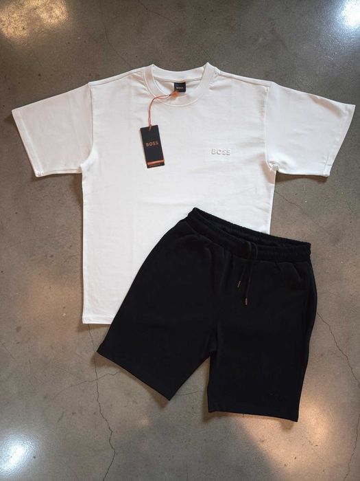 HUGO BOSS Bawełna XXL 3XL Biały Męski Komplet T-shirt Spodenki