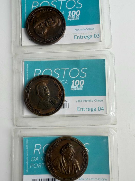 lote de 3 medalhas da coleção "Rostos da República Portuguesa"