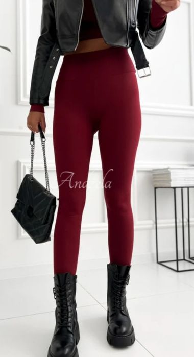 Burgundowe bordowe legginsy one size Andżela nowe