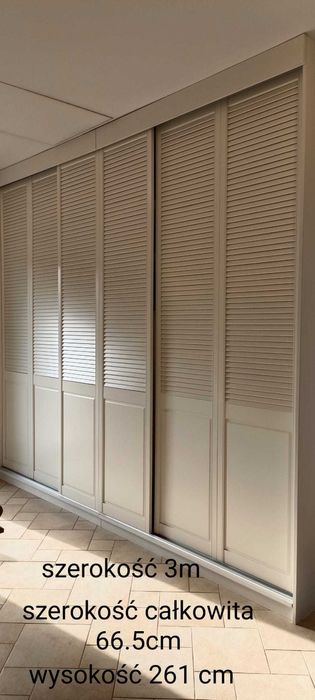 Szafa przesuwna 300 cm  biała, ażurowe drewniane fronty DLA 2 OSÓB