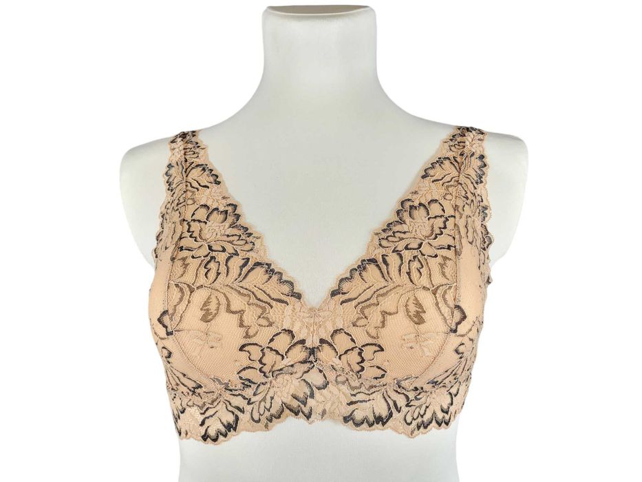 Nowy beżowy koronkowy stanik biustonosz 80A wzór kwiaty BonPrix