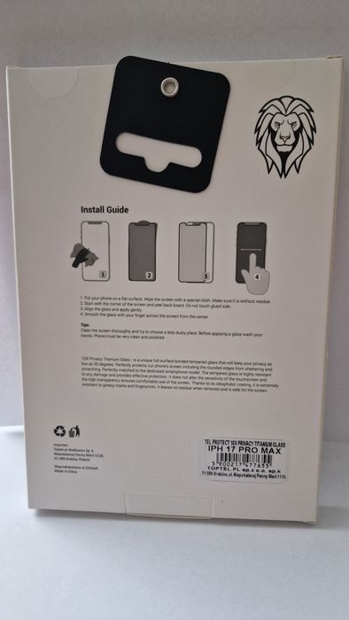 Hartowane szkło Tel Protect 10X Privacy Titanium do Iphone 17 Pro Max