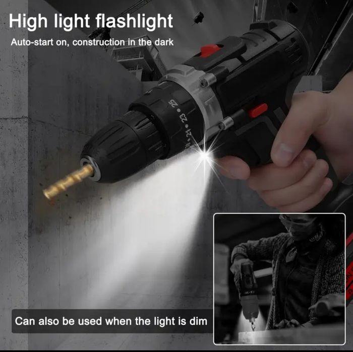 3w1 Wiertarka Wkrętarka Udarowa Śrubokręt z 2 Akumulatorami