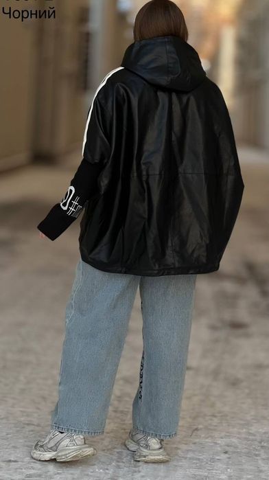 Куртка жіноча екошкіра з каптуром Куртка оверсайз, великий розмір