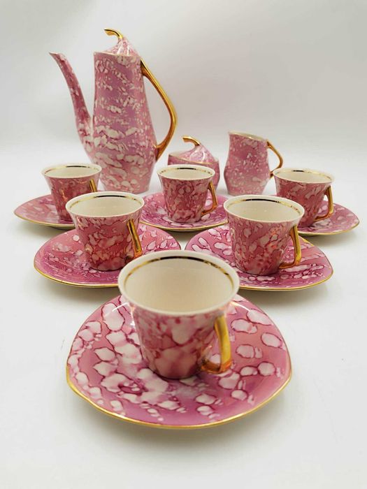Serwis kawowy Iza Chodzież różowy proj. J. Wrzesień 1959r