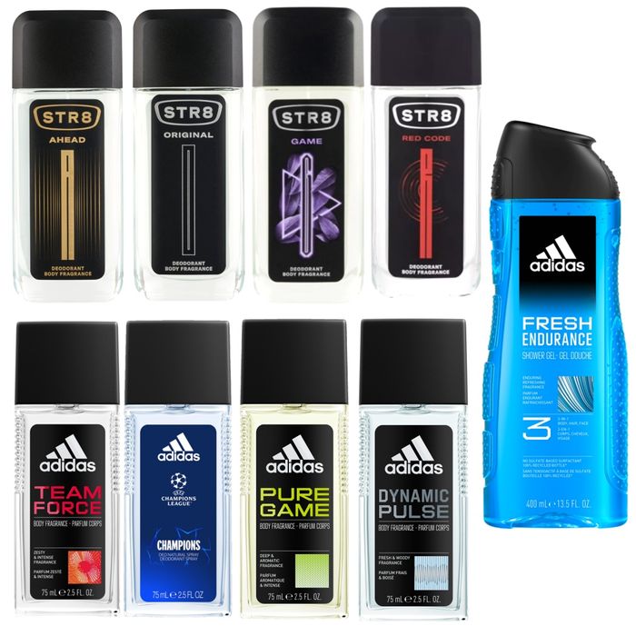 Adidas, STR8, Axe, żele, dezodoranty, perfumy