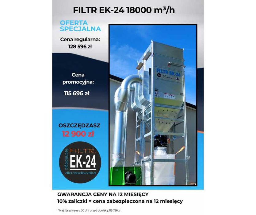 Filtr EK-24/Odciąg trocin o wydajności 18 000m³/h - teraz 12900 zł taniej