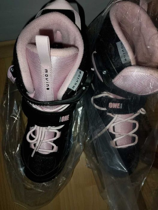 Nowe Rolki Regulowane Damskie Czarno Różowe  R. 34-37