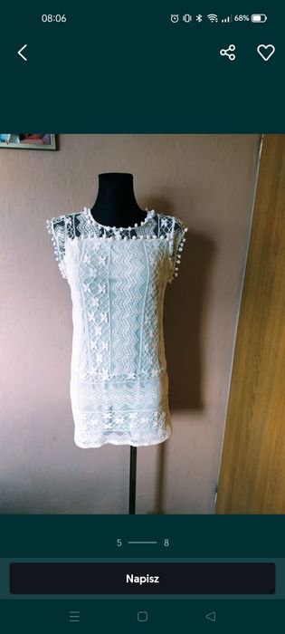 Biała Boho sukienka z pomponami letnia koronkowa gipiury bohoo