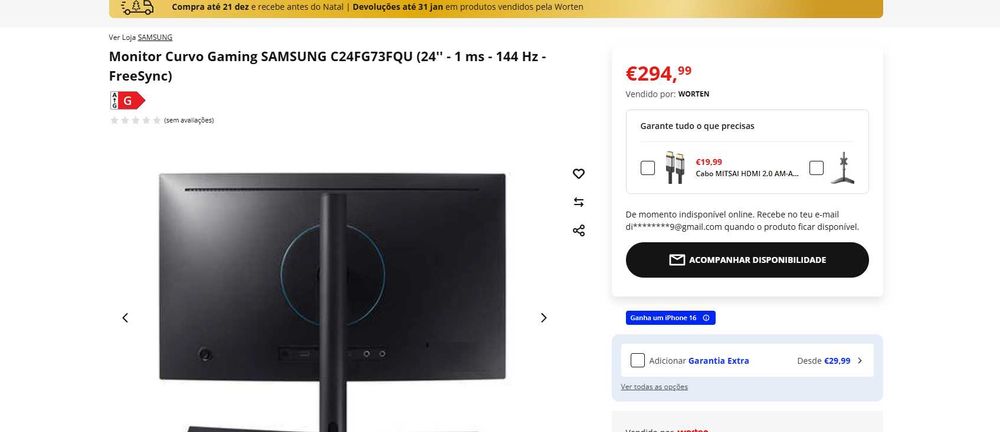 Monitor Curvo Gaming SAMSUNG  144hz