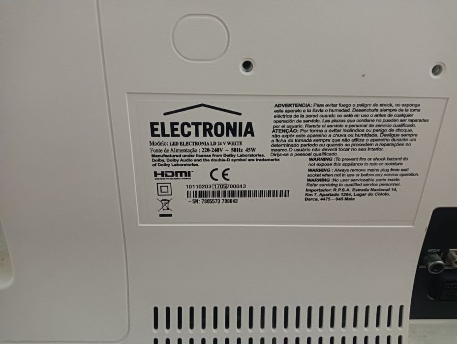 TV Led Electrónica LD 24" Branca