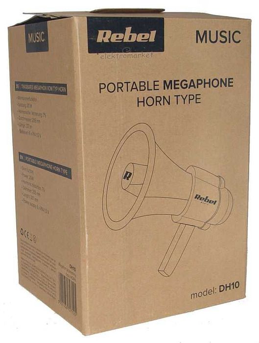 Megafon REBEL DH10 20W dwa mikrofony, syrena, komplet baterii