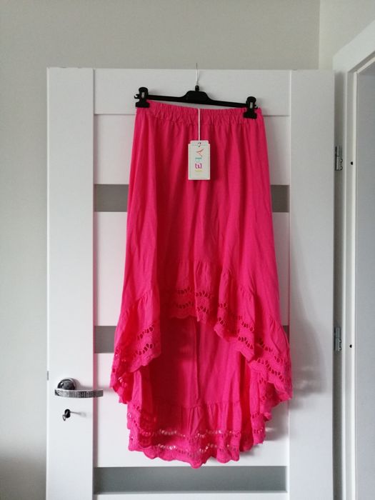 Spódnica różowa asymetryczna ażur bawełna m L xl