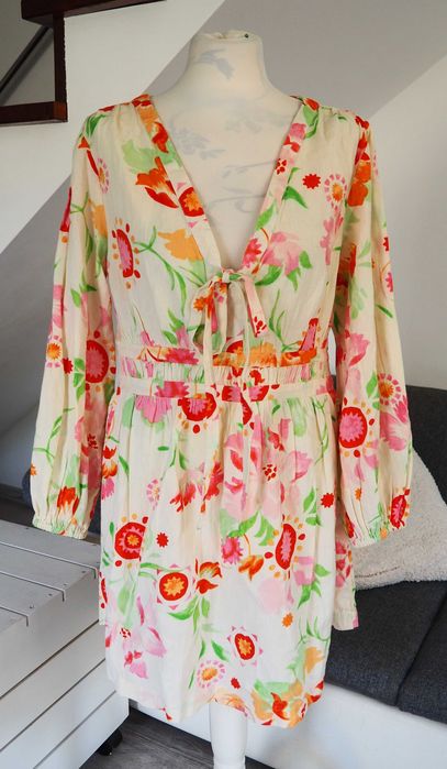 River Island_śliczna letnia sukienka_bawełna/len_rozmiar L