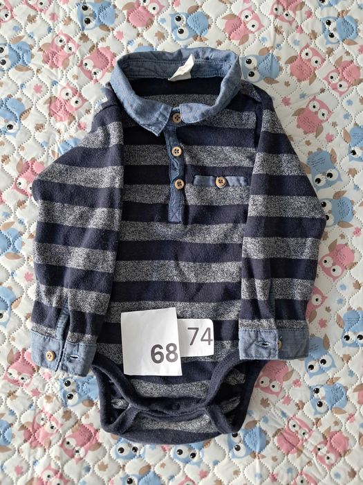 Body niemowlęce chłopięce paseczki kołnierzyk długi rękaw H&M