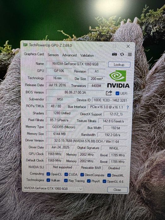 Відеокарта GTX 1060 6 Gb MSI Gaming ОС