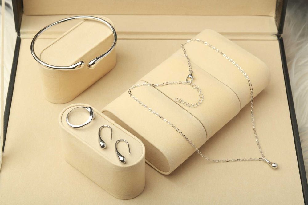 Duży Komplet biżuterii 4cz. kropla wody, drop water regulowany k. sreb