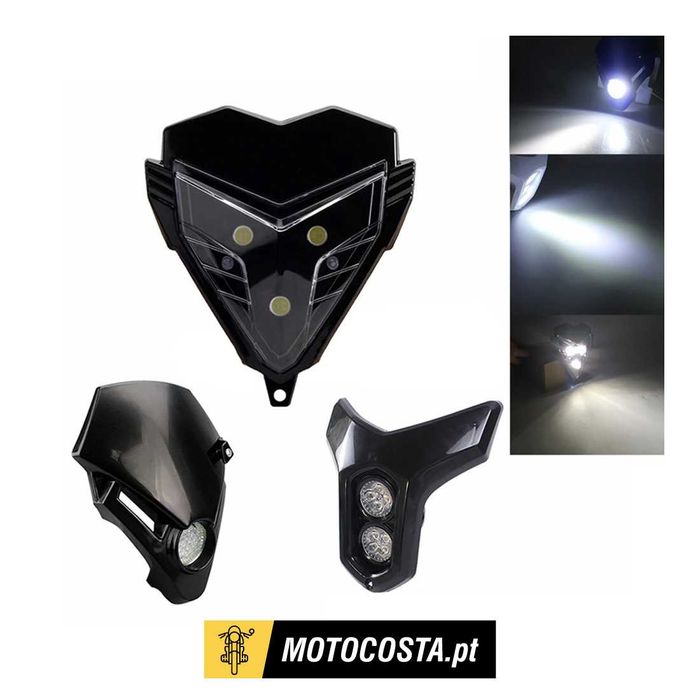 Farol LED Universal 12V para Moto - Motocross Enduro Supermoto Trail