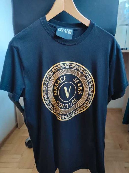 Versace jeans couture black gold circle tshirt czarno złota koszulka L
