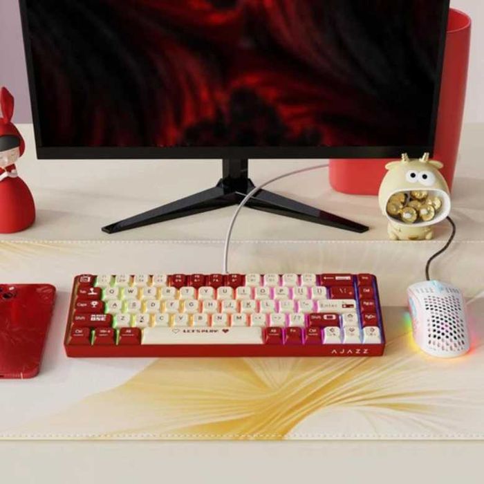 Клавіатура AJAZZ AK680 White-Red Ігрова Дротова Механічна, RGB, Red Switch