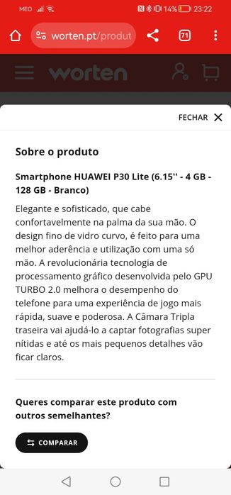 Huawei P30 Lite 128 GB Branco como Novo, Barato!