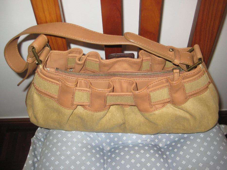 Mala original em pele genuína e lona+oferta(NOVA)