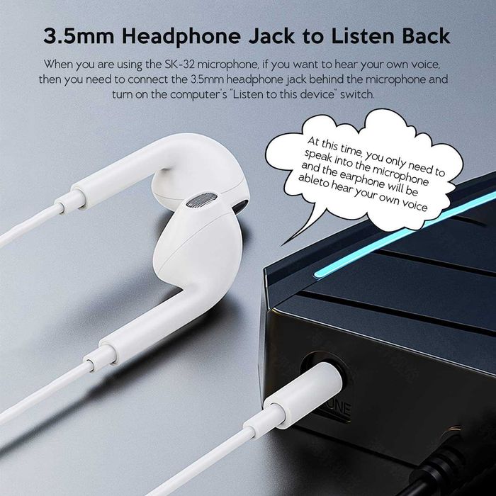 Mikrofon do podcastów gier do PC/laptopa/PS4 LED USB wejście słuch 3,5