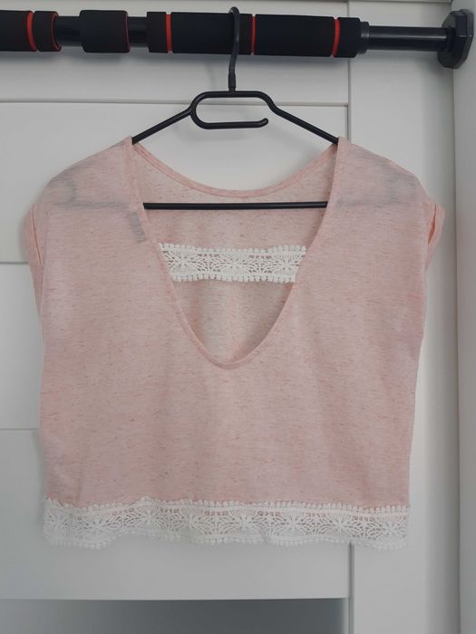 Różowo-biały crop top