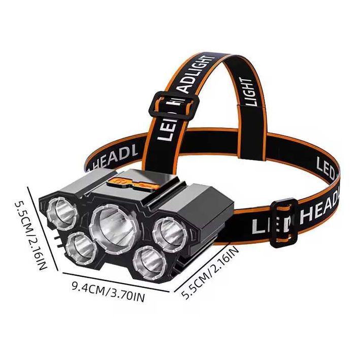 Налобний LED ліхтар акумуляторний 5 LED | USB зарядка | 4 режими | 180° регулювання | Водостійкий
