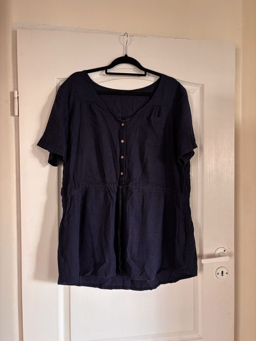 Granatowa bluzka tunika damska ze sznureczkiem w pasie 50 plus size