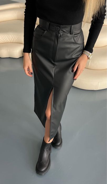 Шкіряна спідниця Ocean XS міді з розрізом